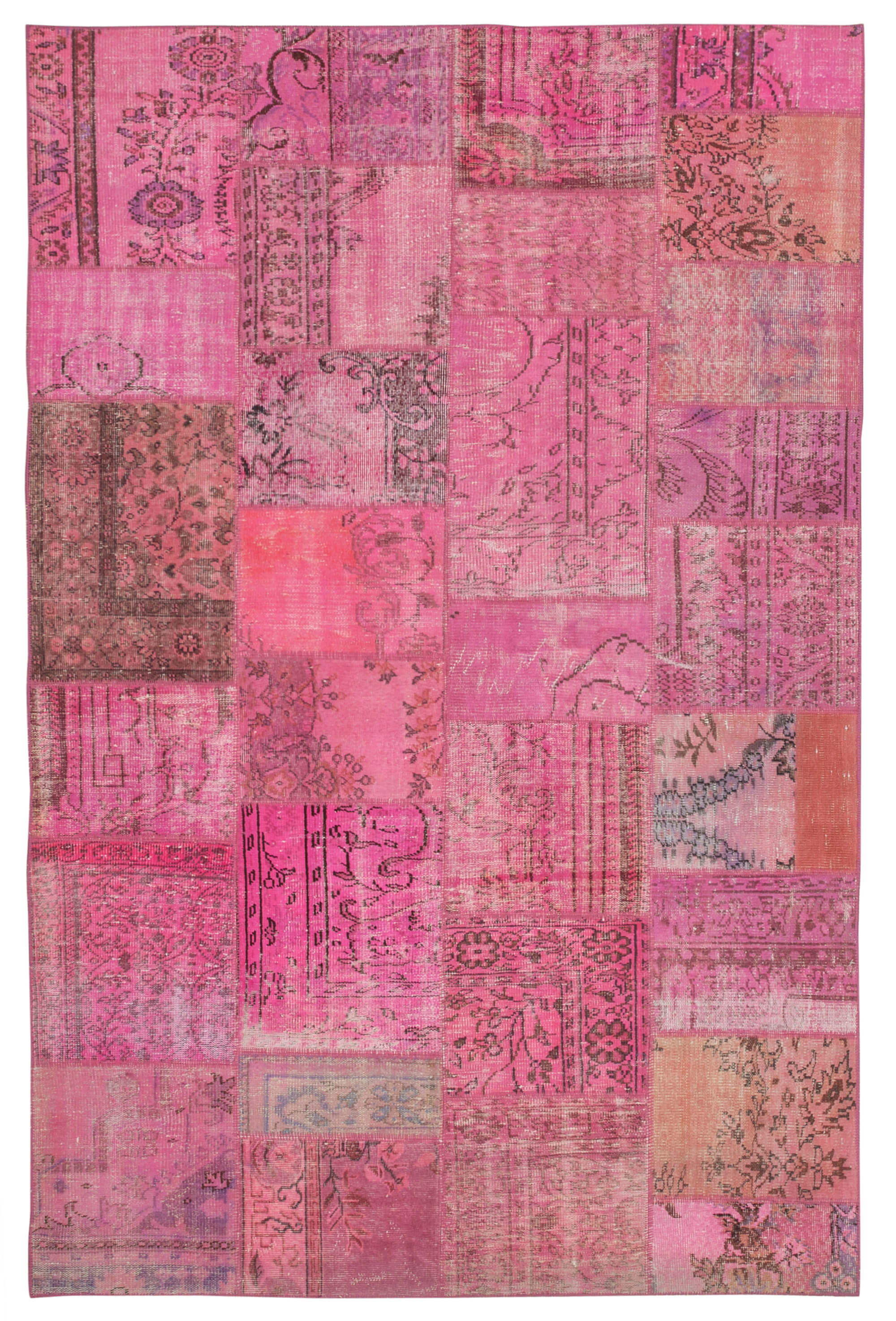 Handwoven turkish contemporary 208 cm x 314 cm pink patchwork carpet