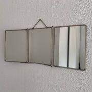 Vintage 1950s triptych barber's mirror, terracotta, hairdresser's tile - 27 x 65 cm