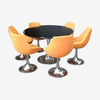 Table pied tulipe + 6 chaises