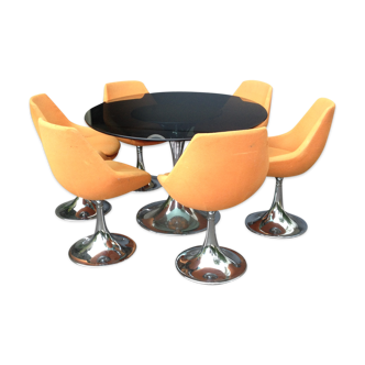 Table pied tulipe + 6 chaises