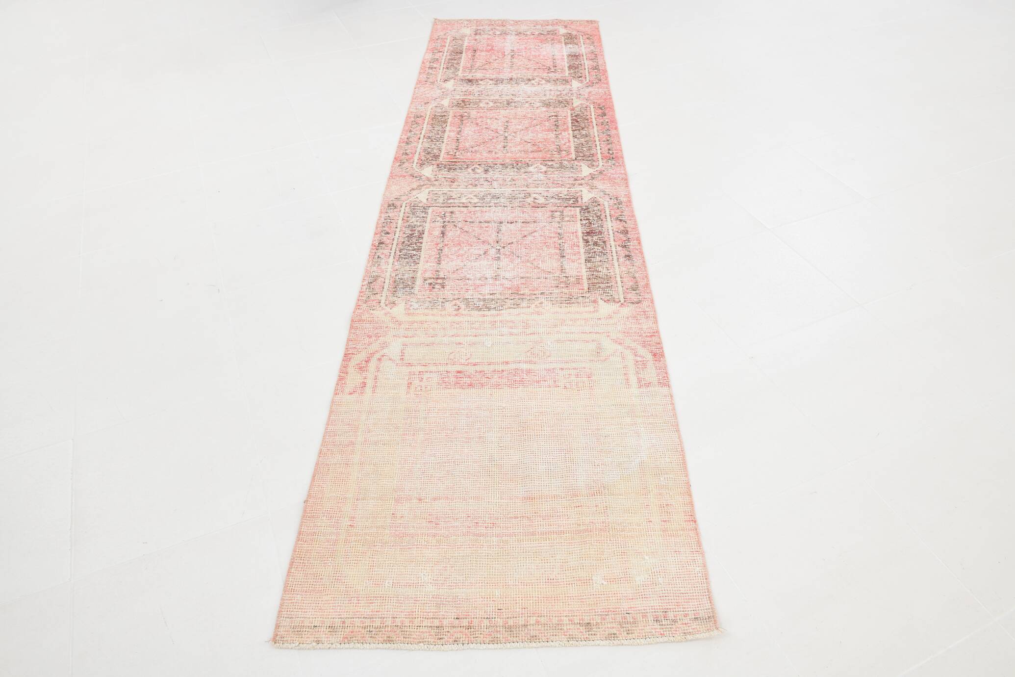 3x10 Turkish Pale Red & Pink Vintage Runner Rug, 83x313Cm