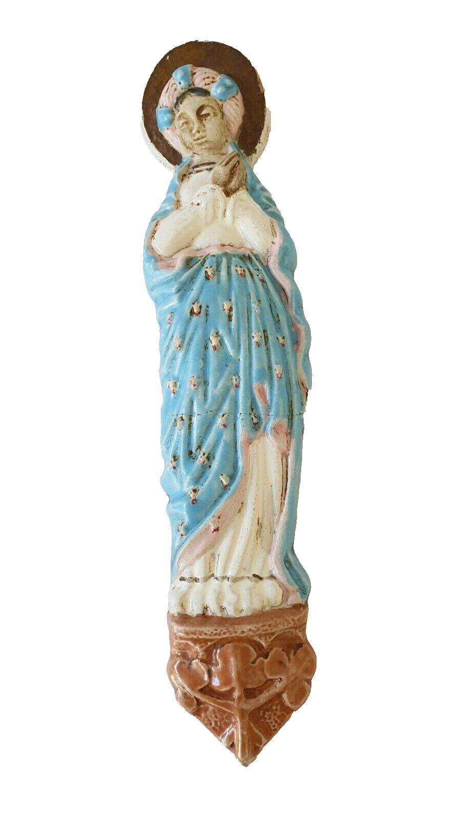 Holy Virgin Wall Sculpture 34 Cm Signed Guérin L 11
