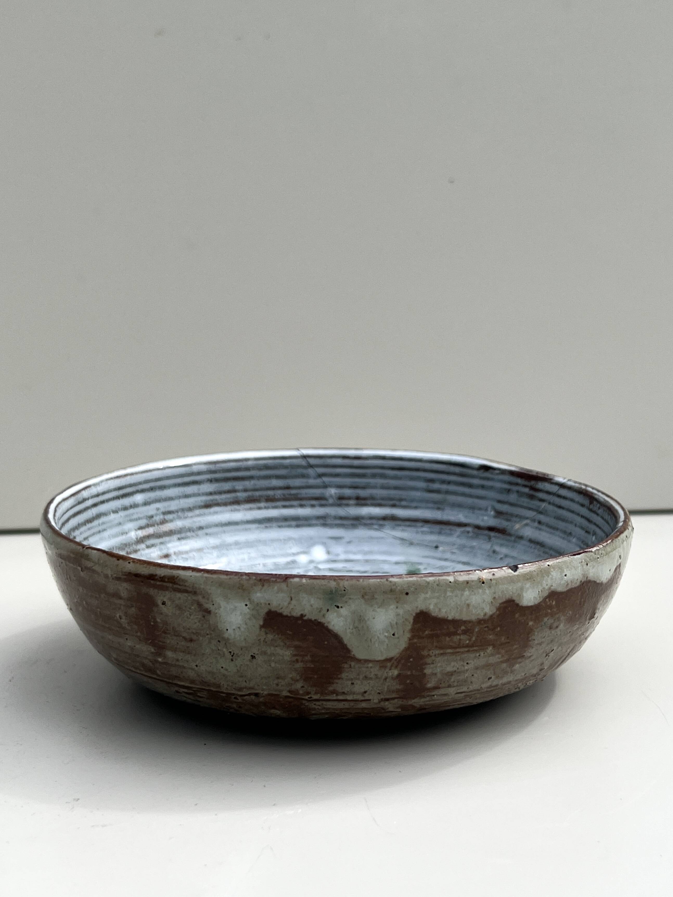 Abstract ceramic glazed pocket bowl, Cecile Dein 1970