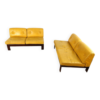 Yellow leather Durlet sofa, 1960s