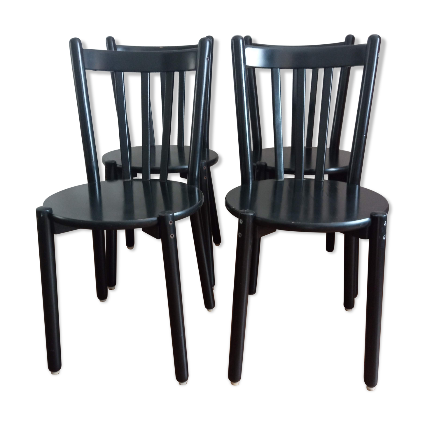 Vintage black lacquered wooden chairs 1980