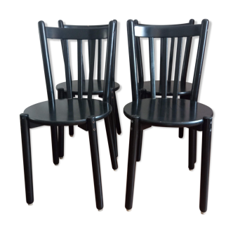 4 chaises en bois laqué noir vintage 1980