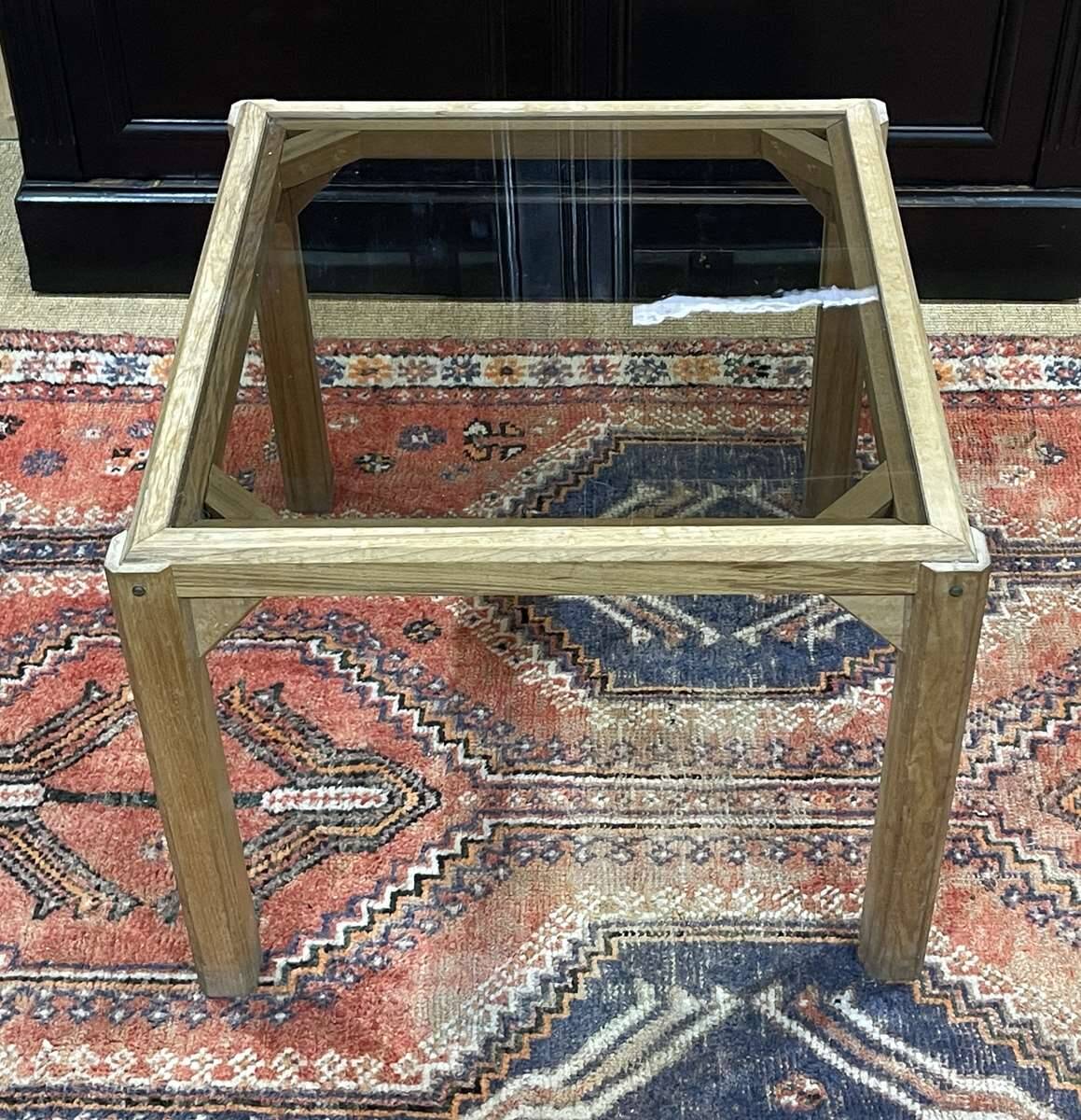 Coffee table in oak with a glass top, dating from the 1950s