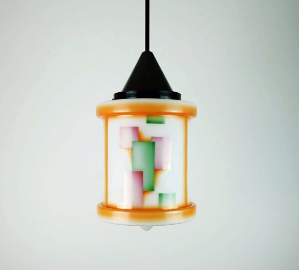 Lampe suspendue en verre art déco aérographe années 1920 30 design avant-gardiste