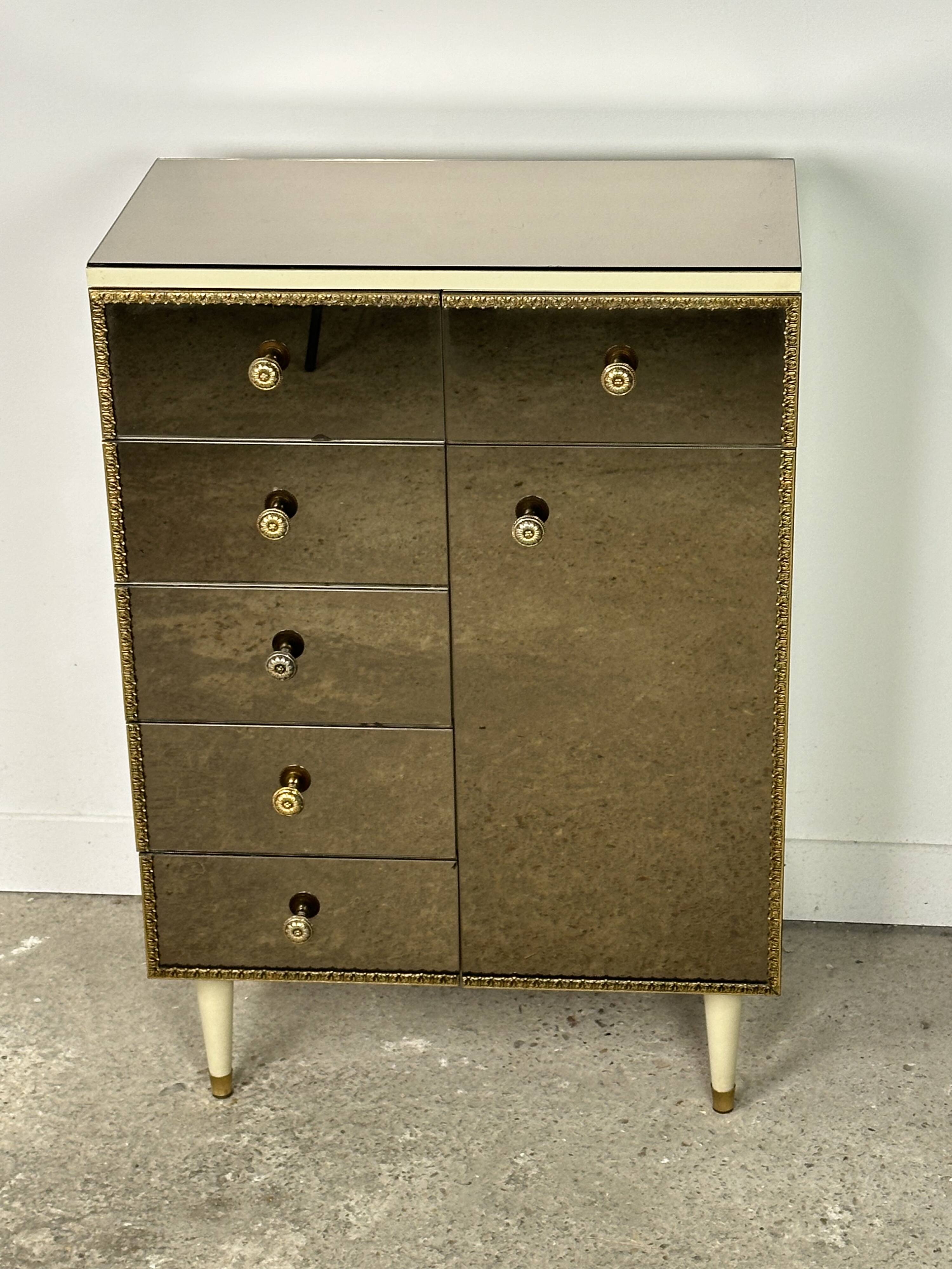 Vintage Italian mirror glass chest of drawers 1960