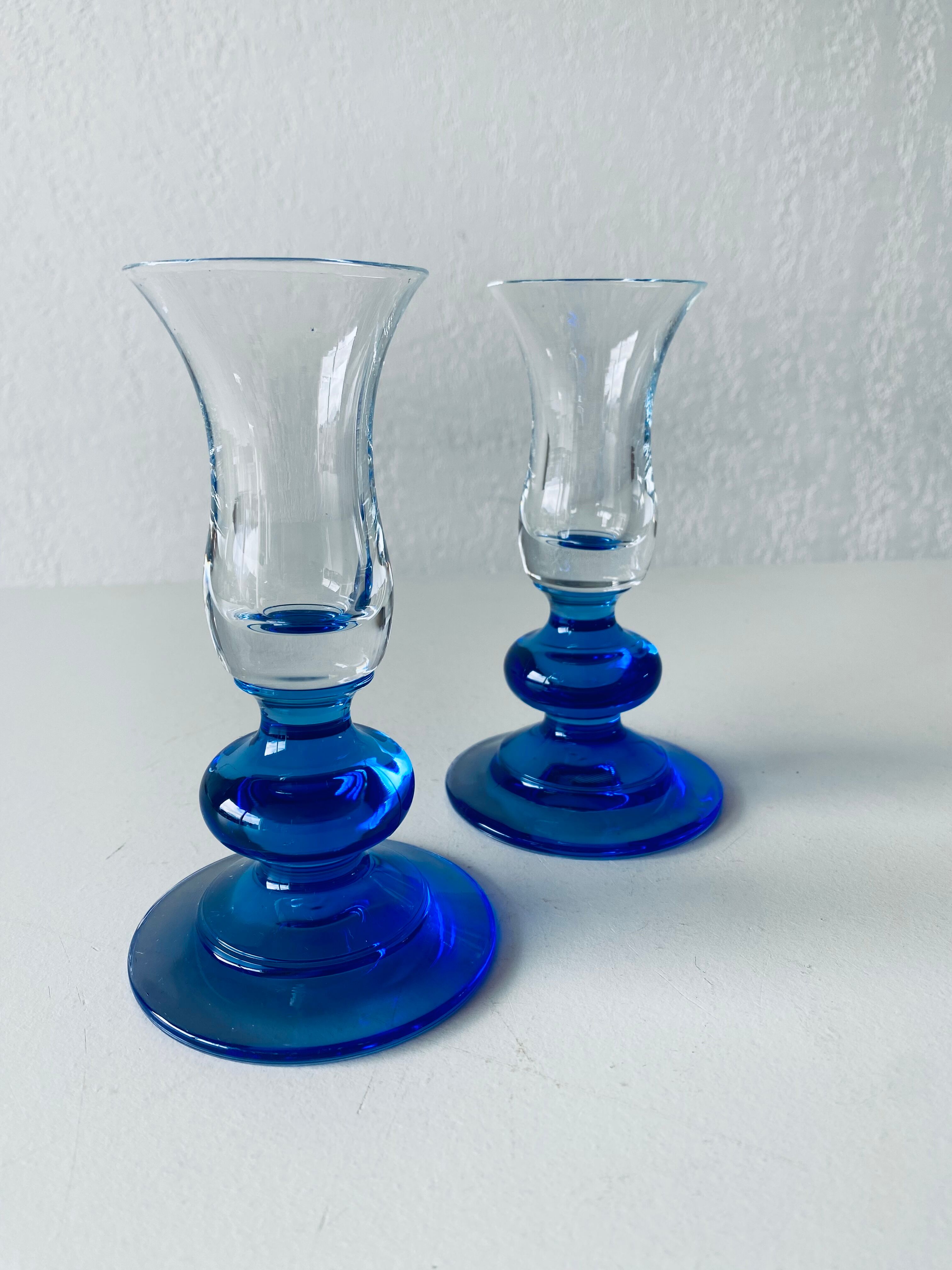 Pair of glass candle holders
