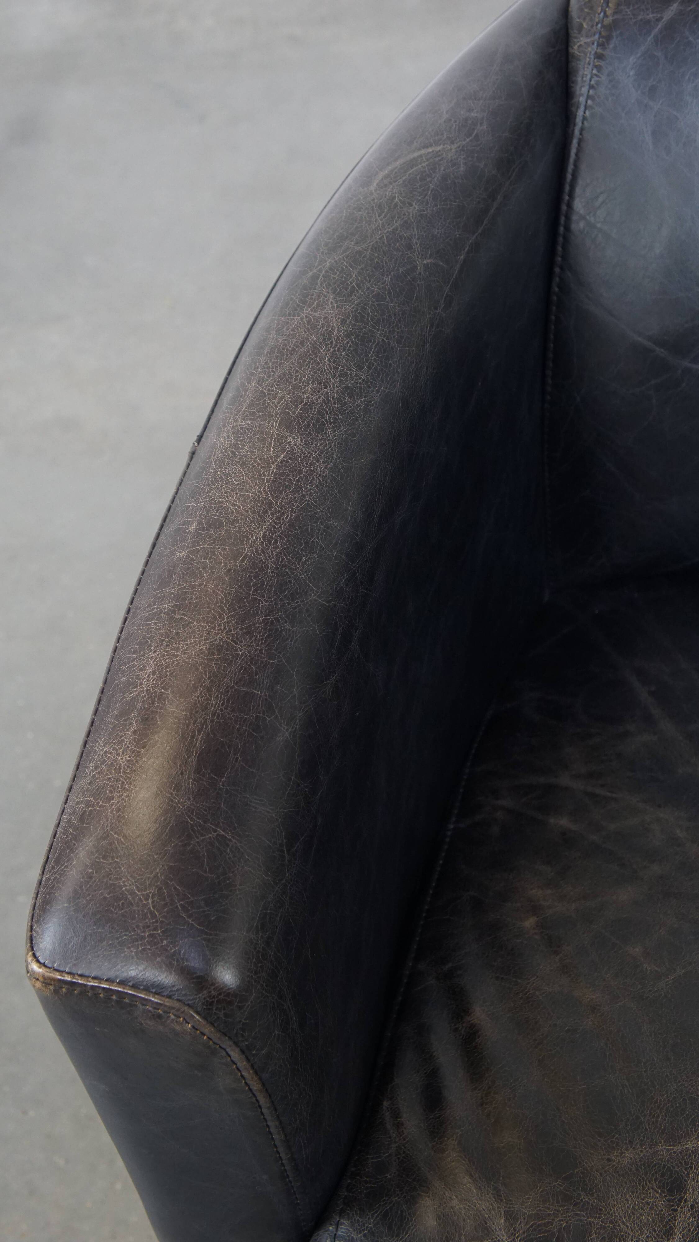 Black Cowhide Leather Aviator Armchair