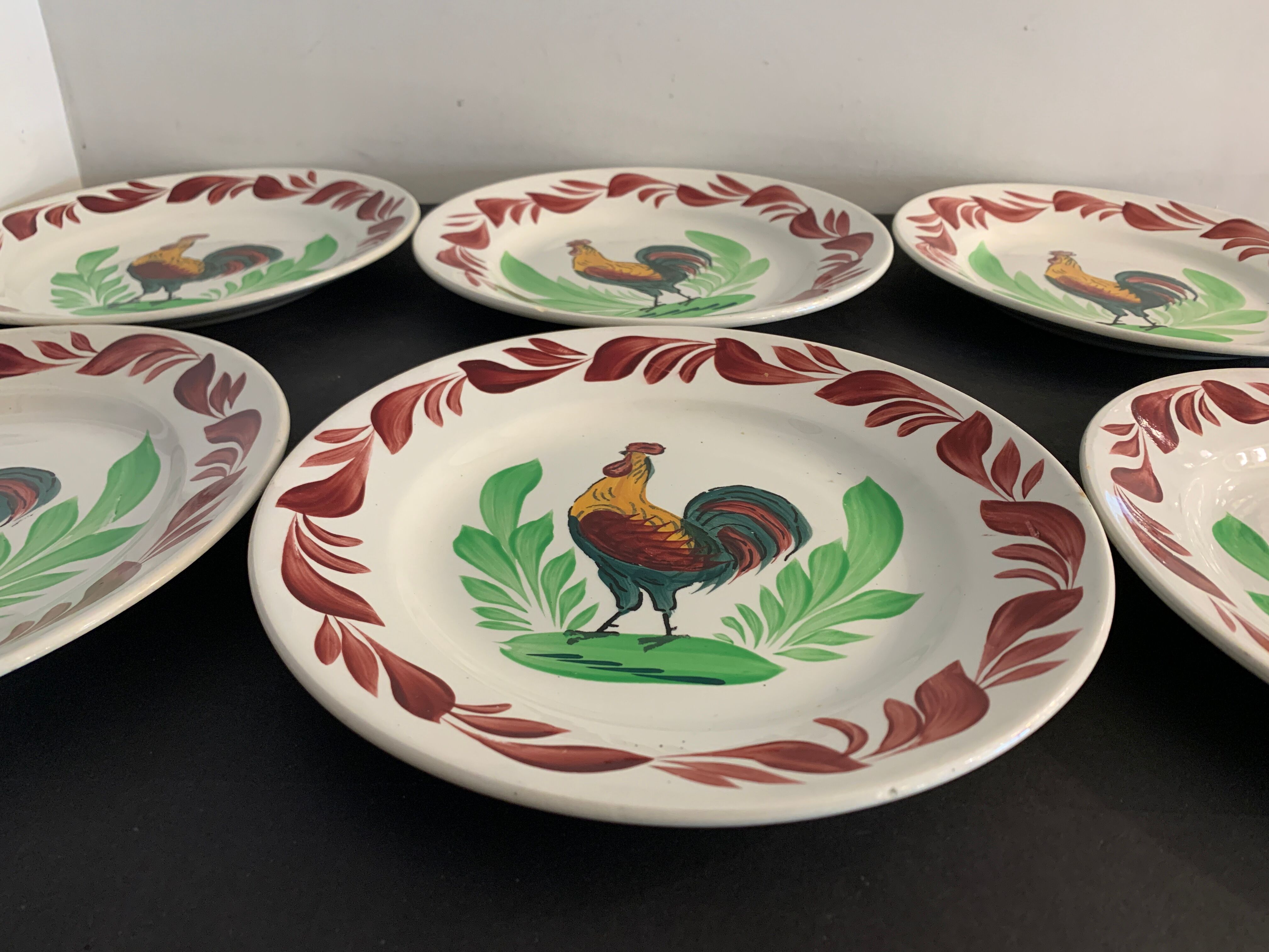 6 plates in earthenware rooster Terre de Fer Choisy Le Roy, 20th century