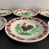 6 plates in earthenware rooster Terre de Fer Choisy Le Roy, 20th century