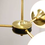 Mid-Century Modern Italian Chandelier in Brass and Opaline Glass, 1960s