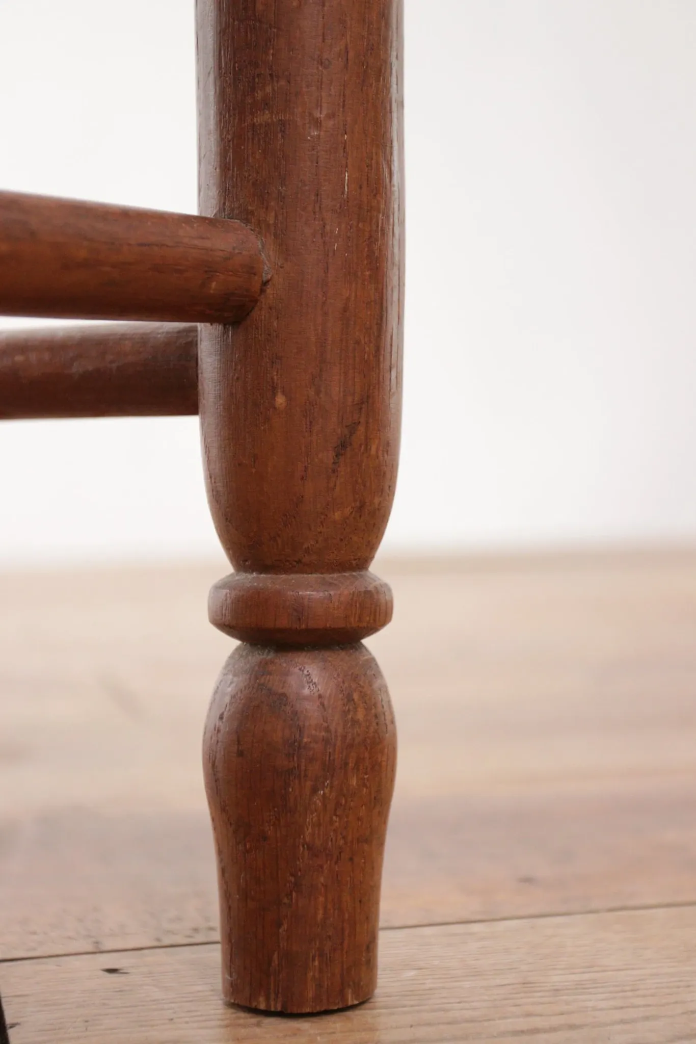 Dutch oak ladderback armchair with rush seat – 1950s