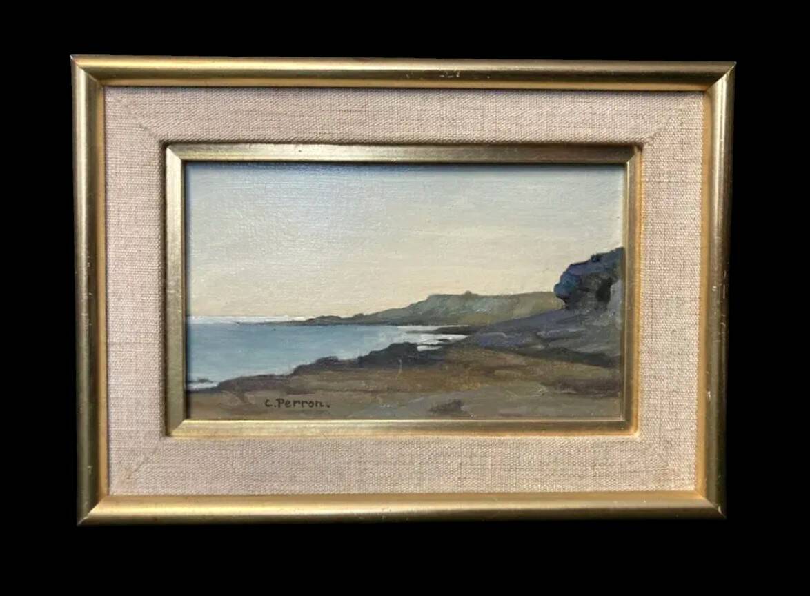Perron charles, oil on cardboard seascape signed 20th century