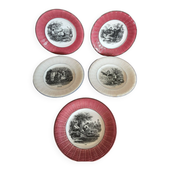 Set of 5 Digoin sarreguemines decorative plates