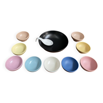 Flora Gouda plateel ceramic pastel set for nuts 11 parts 1960s