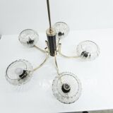 See Delmas chandelier, 5 branches, black and gold, transparent glass, 1960