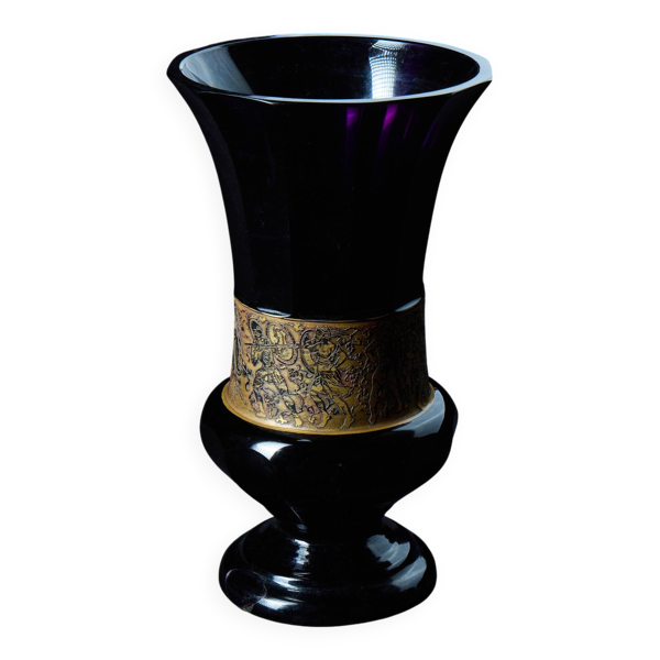Vase ancien signé Moser Karlsbad – Verre améthyste & frise dorée Art Déc
