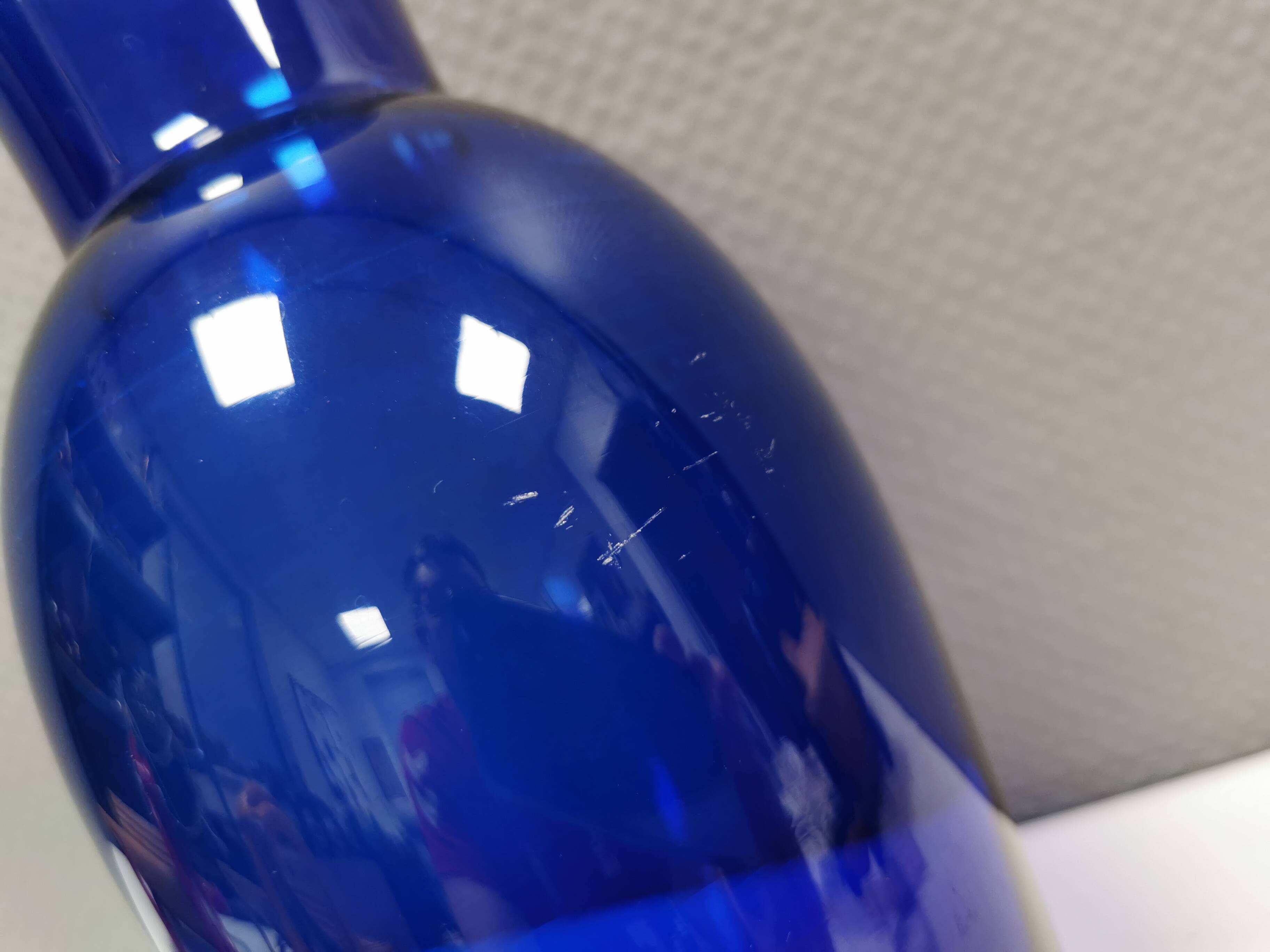 Holmegaard Harlequin Glass vase in blue with thick green base. Designed by Anja Kjær in 1994.