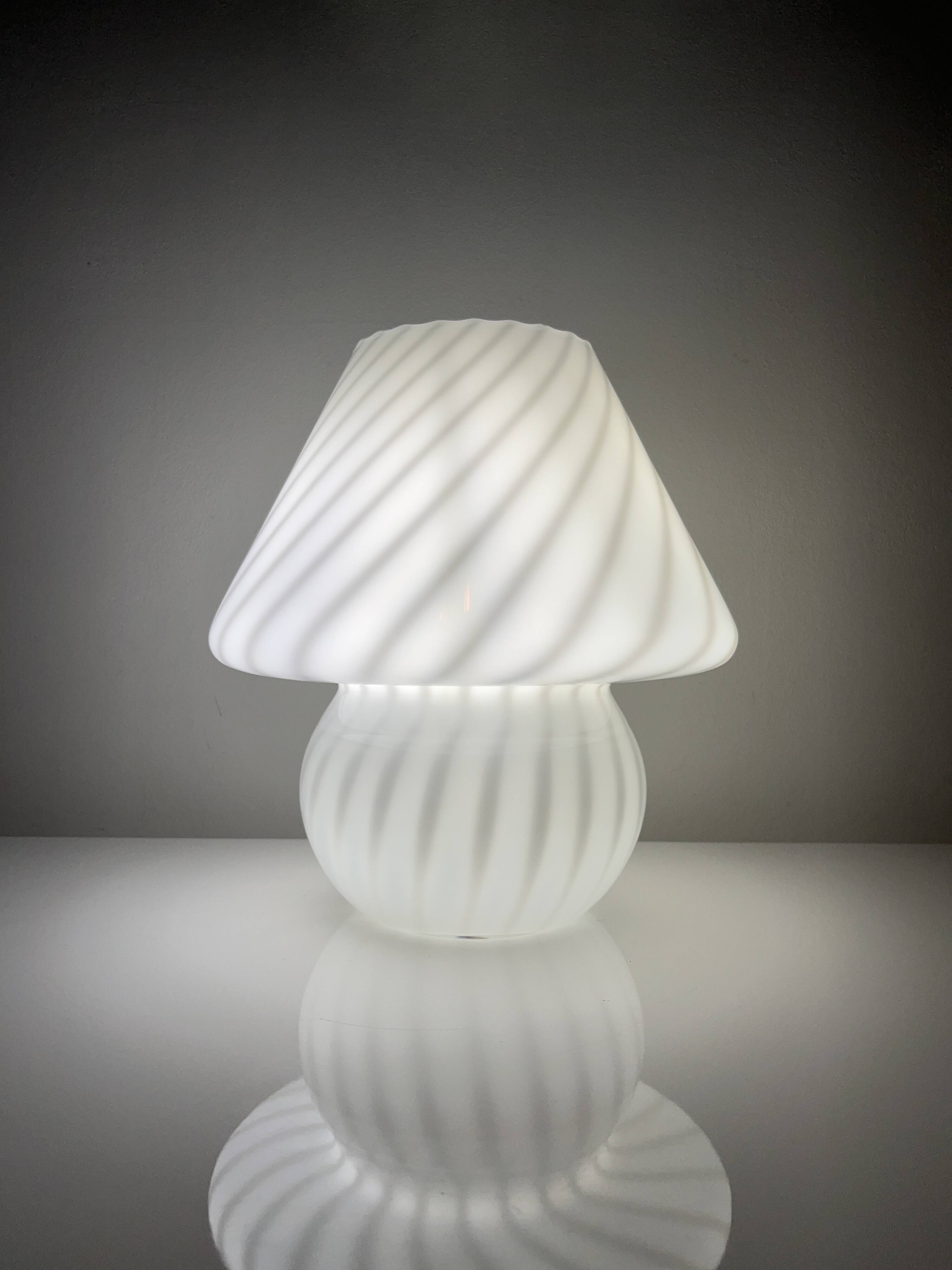 Vintage Murano Italy mushroom lamp with glossy white spiral decoration