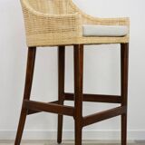Wooden and rattan bar stool, France