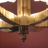 art deco suspension, 6-light Ezan glass globe chandelier, art deco bronze chandelier