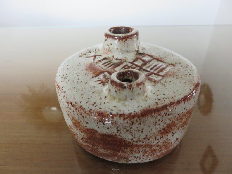 Pique flowers 60s 70s signed ceramic vase