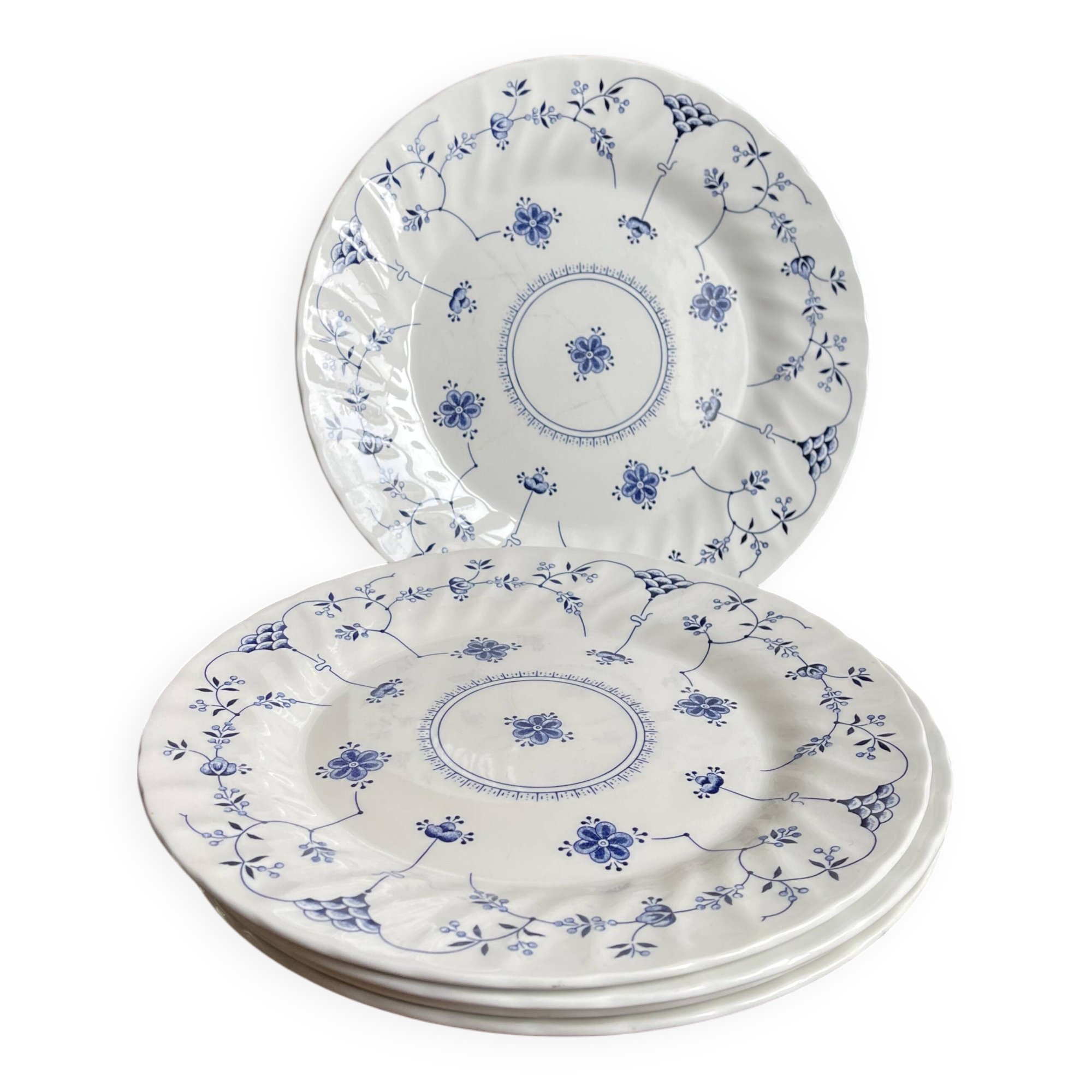 5 Large earthenware plates with blue flowers