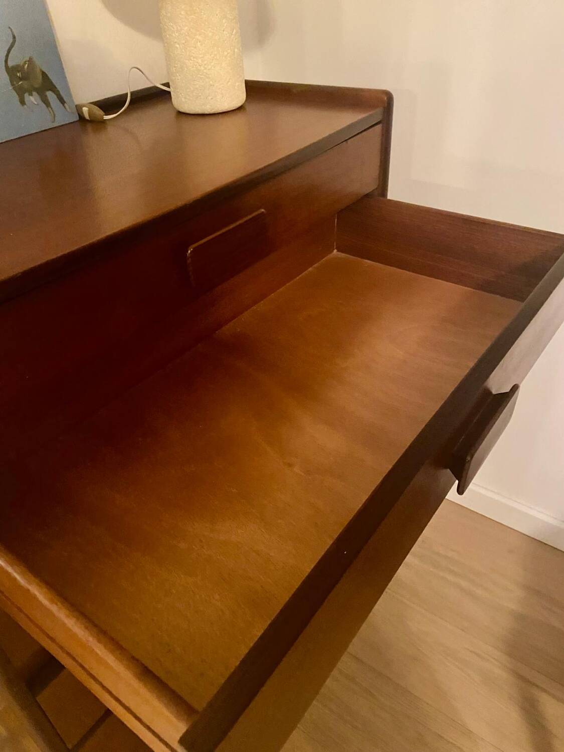 Commode haute 5 tiroirs en teck années 60