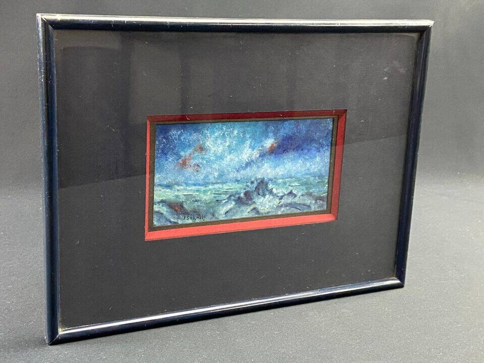 Gouache painting Marine at sea by storm signed Schmitt