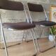 Set of two folding chairs in brown and metal fabric - vintage