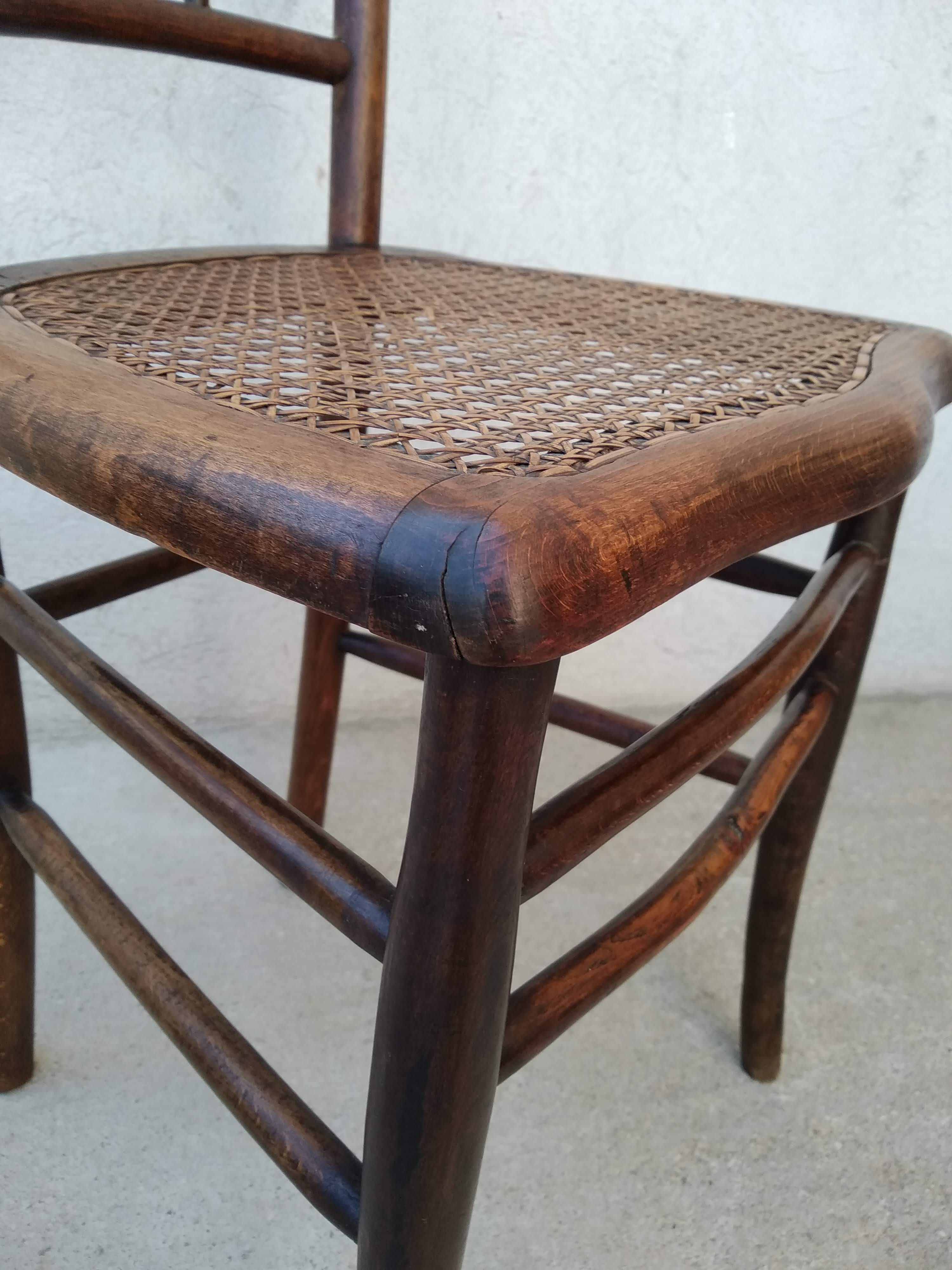 Set of 4 antique bistro chairs canned seats