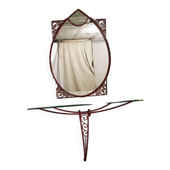 Wrought iron mirror and glass shelf