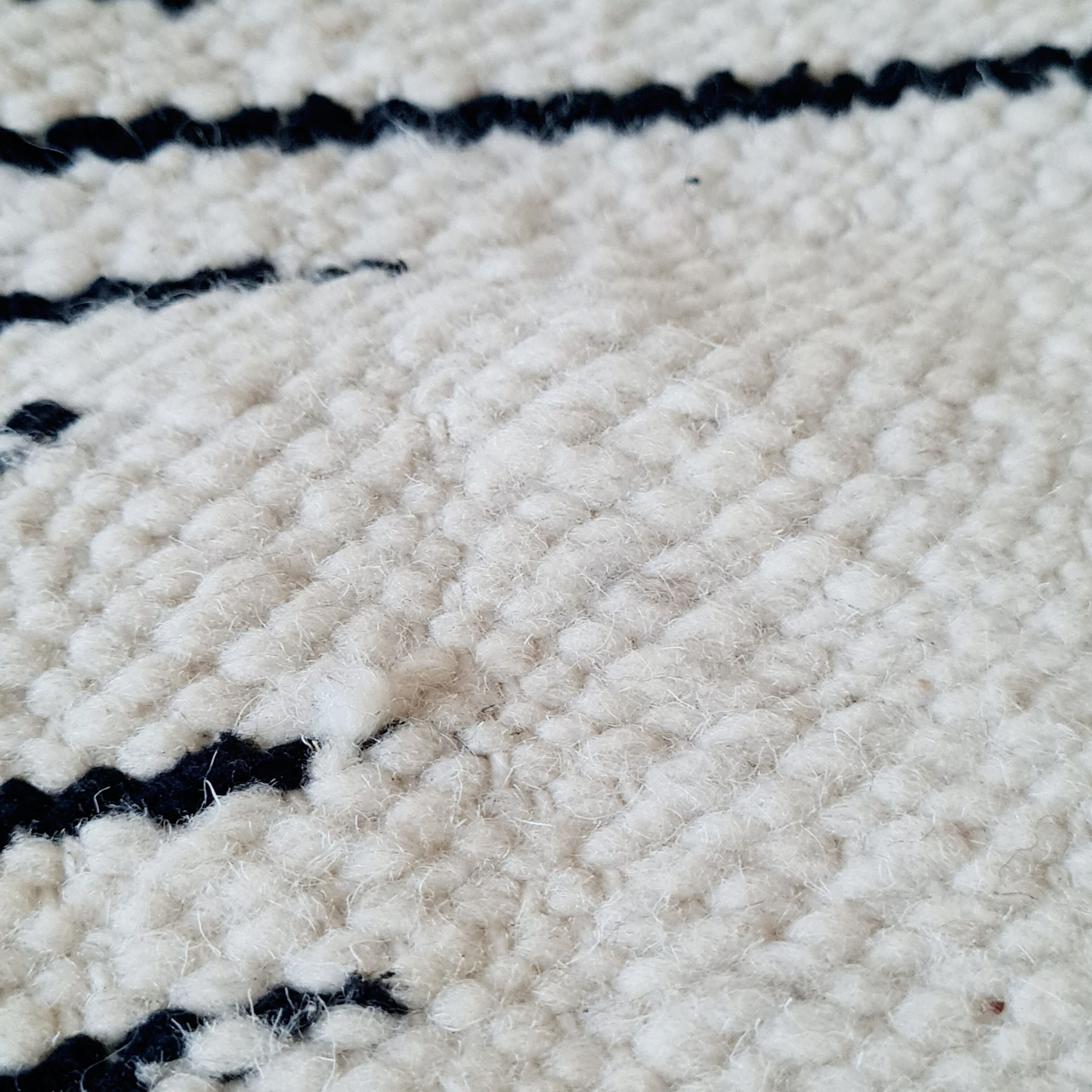 Black and white wool kilim rug 240 x 156