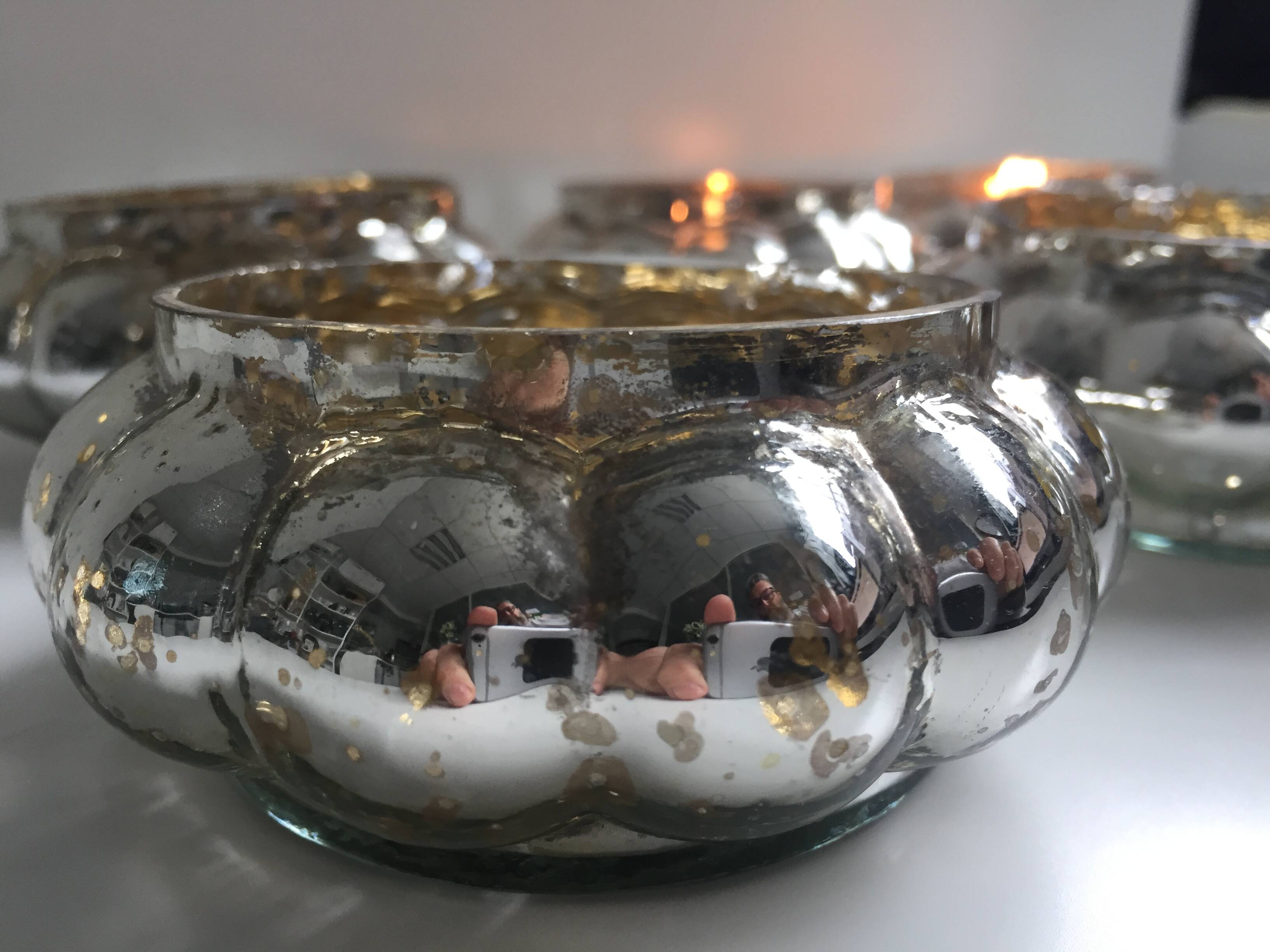 Set of 6 Mercurized Silver Glass Tealight Holders