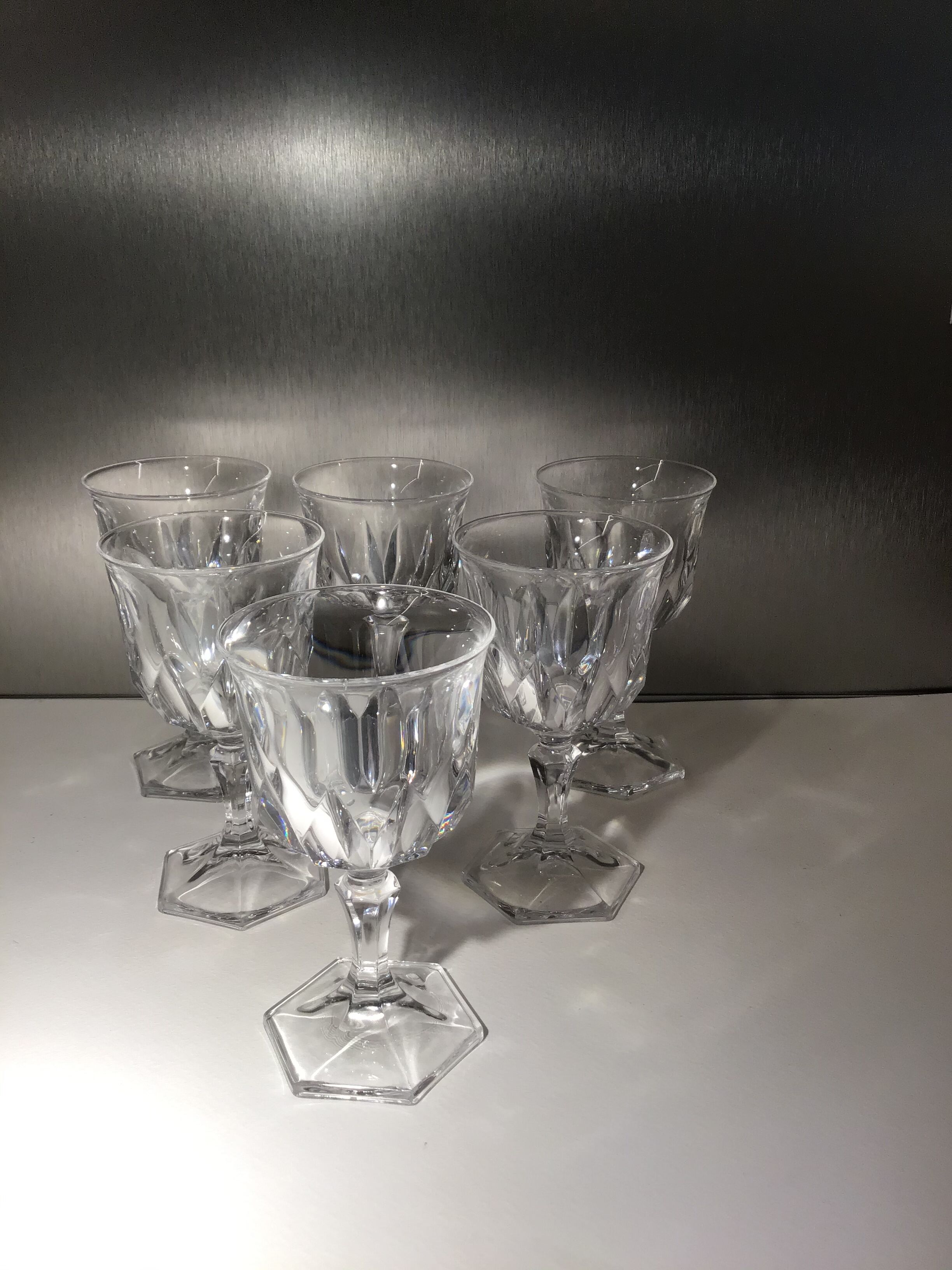 Lot of 6 crystal digestive glasses cut to octagonal feet early 20th century