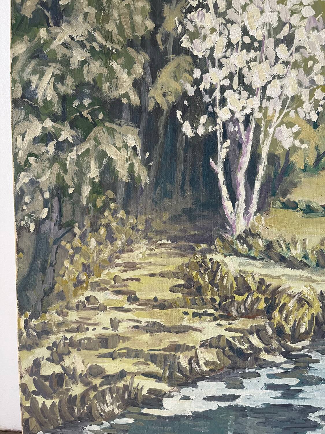 Oil on canvas "Bridge over the stream", signed Chauveau 1968