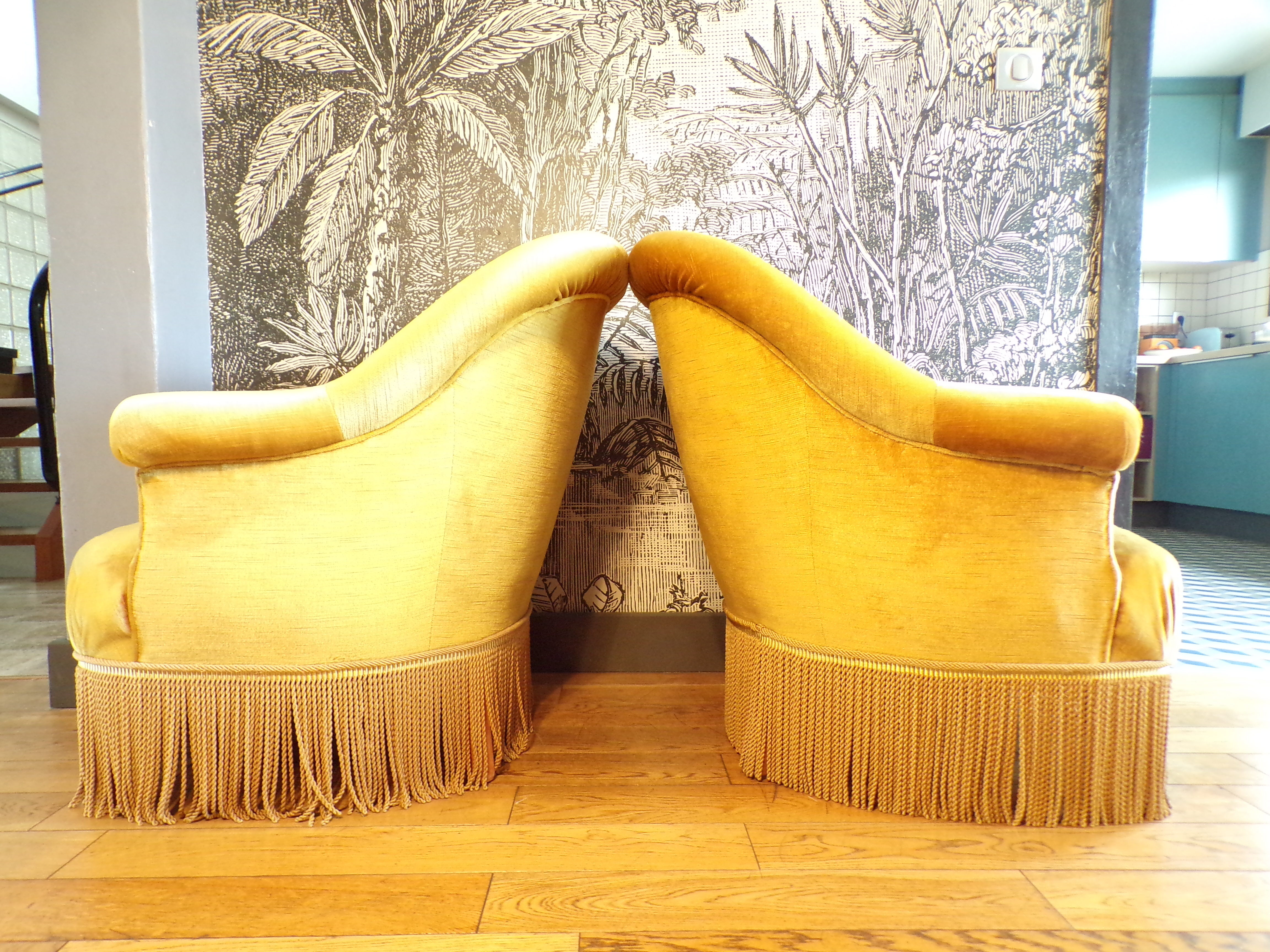 Duo of antique toad armchairs