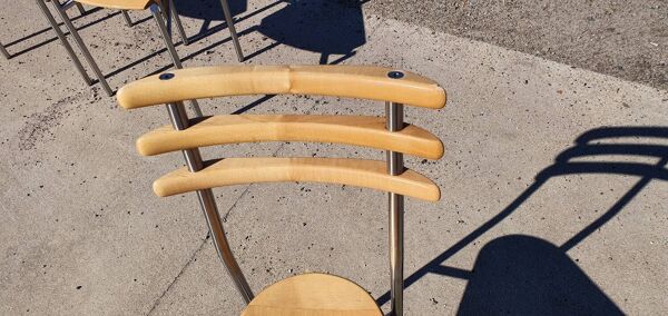 Set 4 - Chaise design suisse Zumsteg en hêtre tubulaire