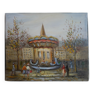 Michel Pabois - Au manège parisien - Huile sur toile signée.