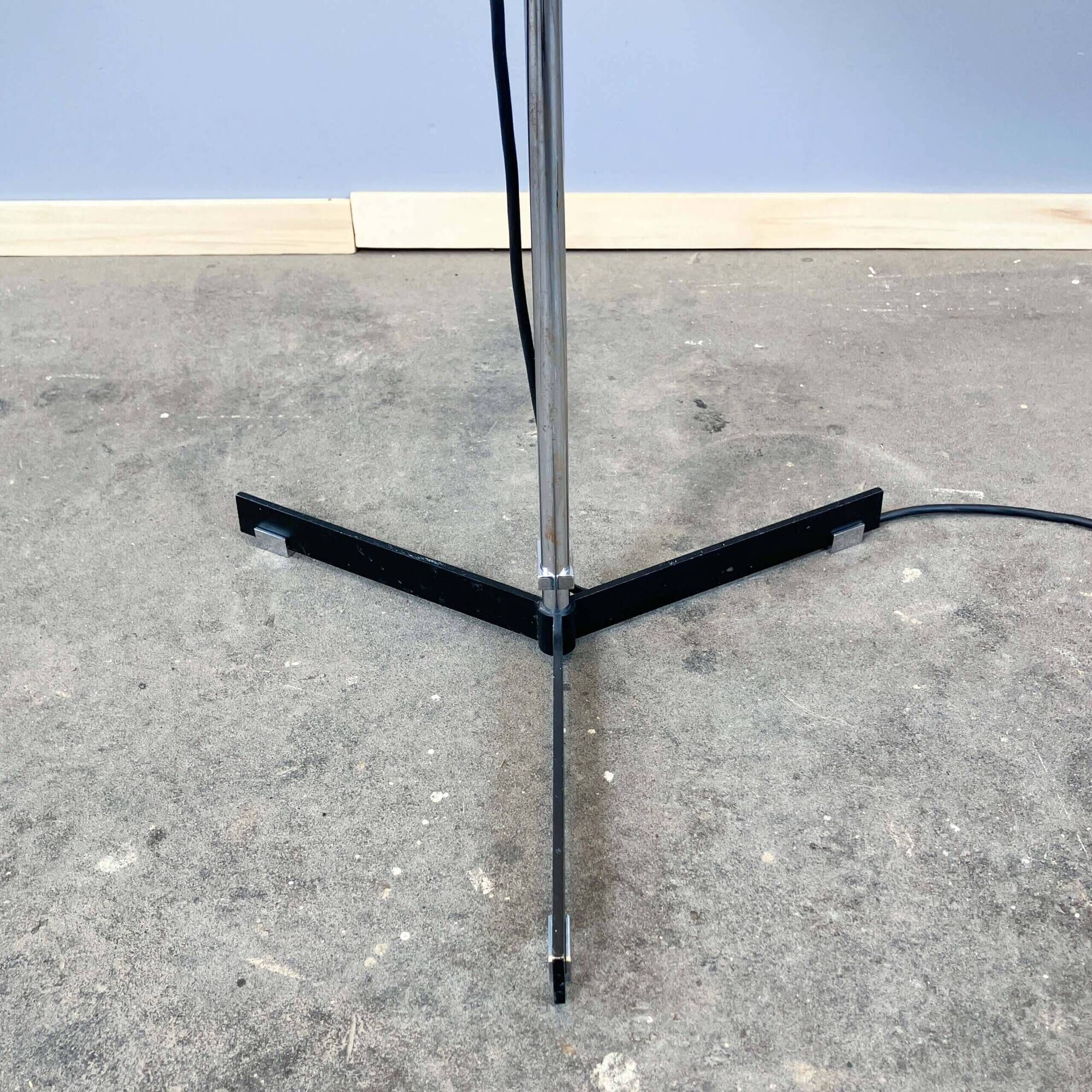 Floor lamp by WILA, chrome and black lacquered metal with a fabric shade, 1960s/1970s