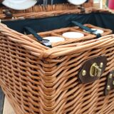 Picnic basket with white porcelain crockery