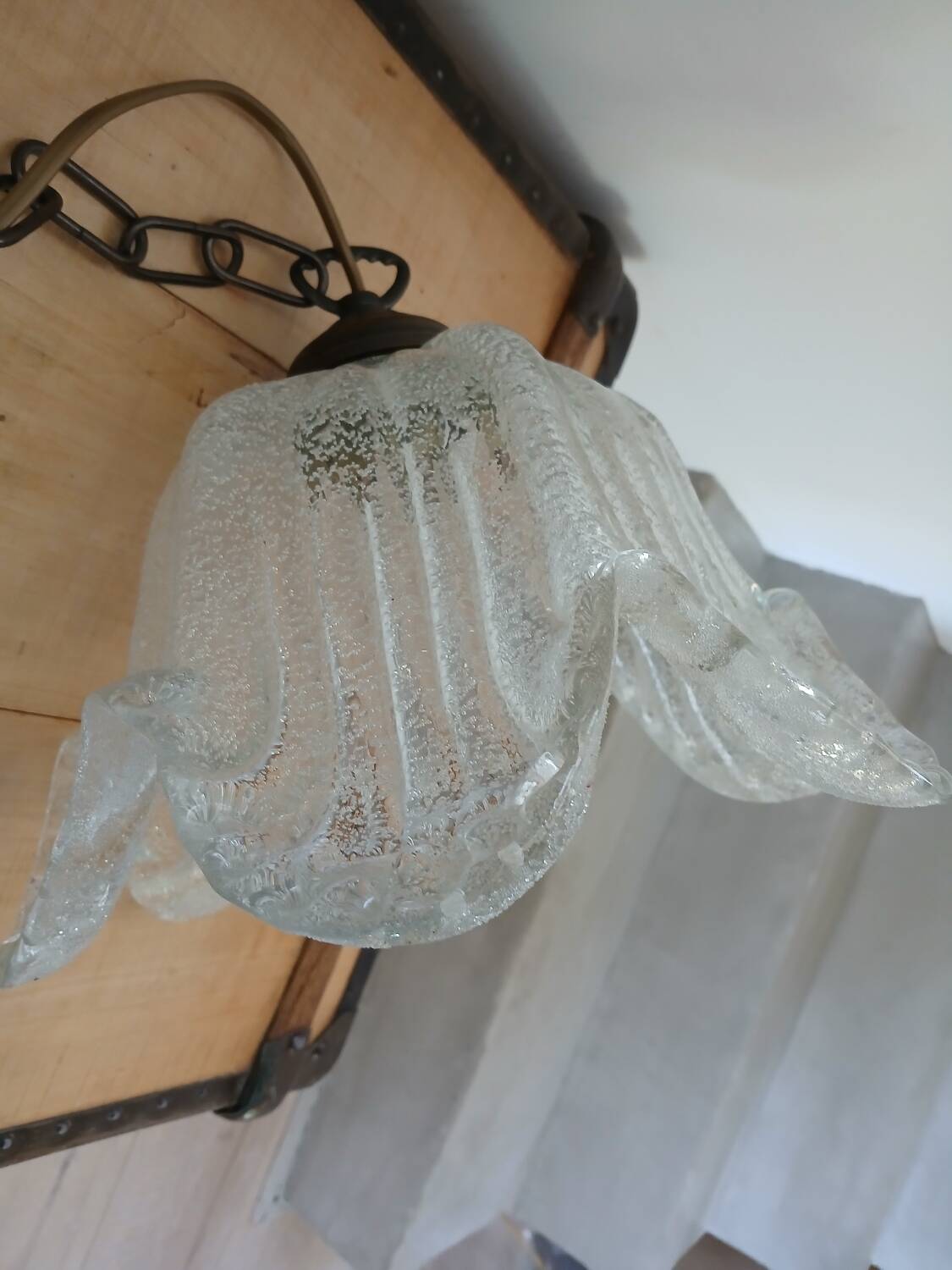 Vintage frosted blown glass pendant light