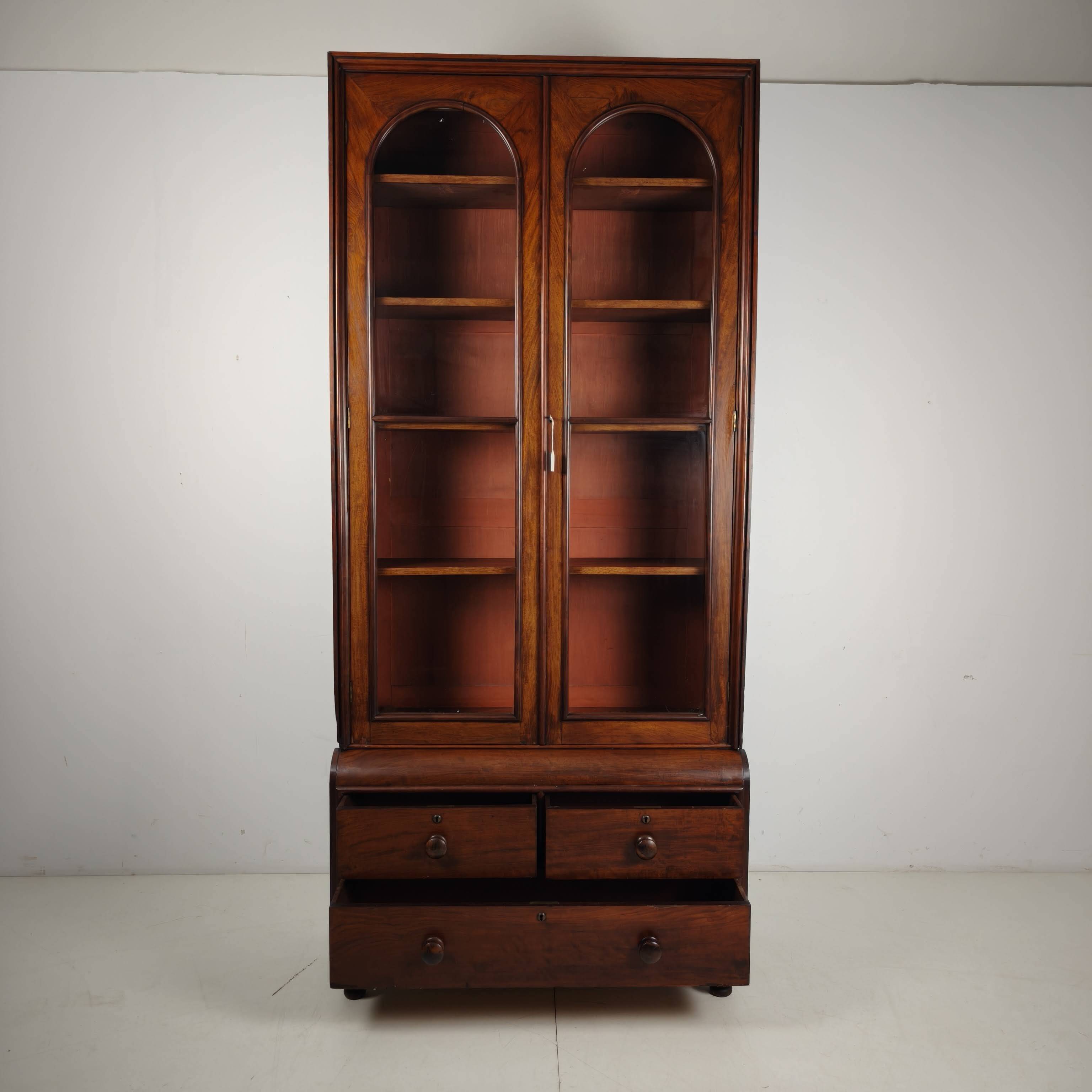 Late 19th Century English Display Bookcase with Glazed Doors & Drawers