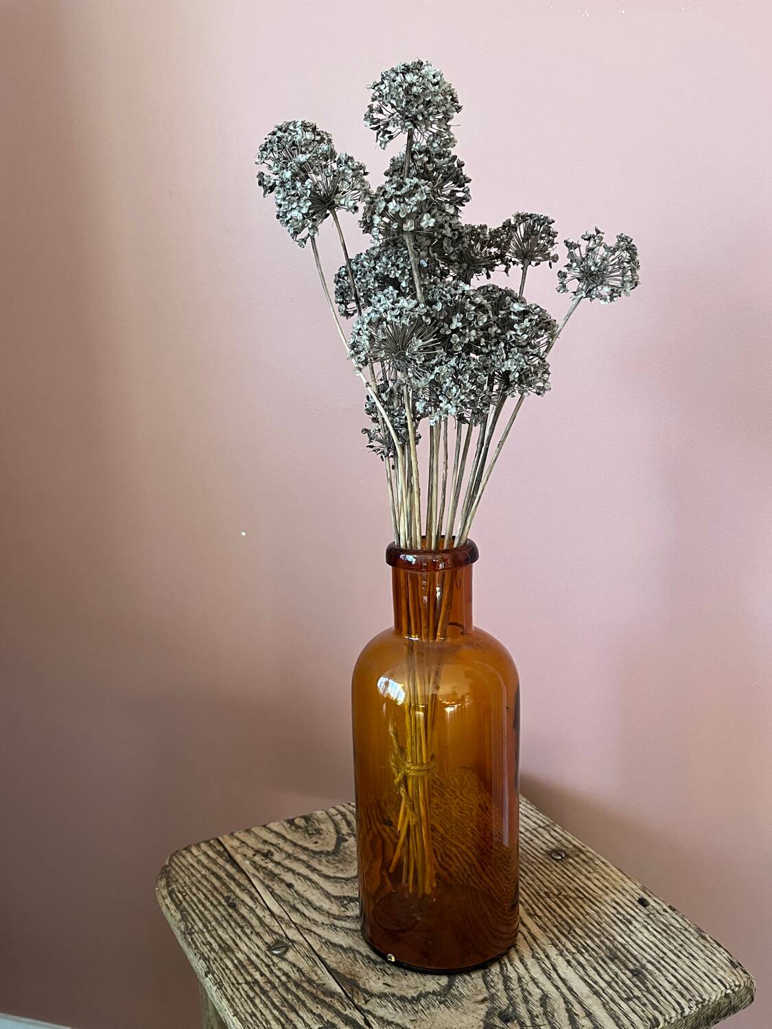 Amber glass bottle vase