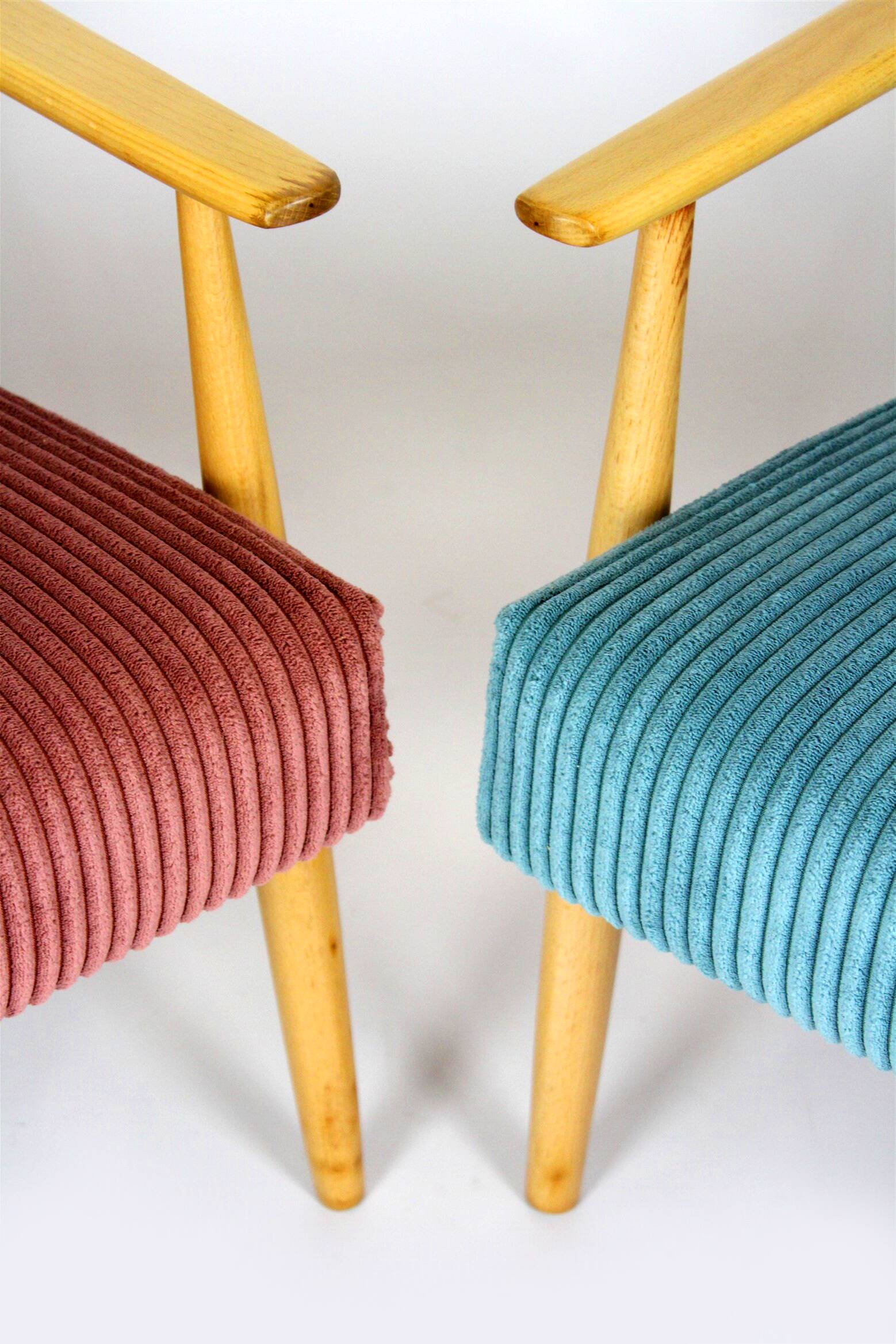 Restored Mid-Century Pink & Turquoise Beech Armchairs, 1960s, Set of 2