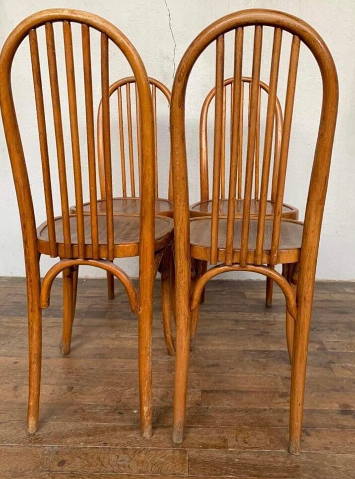 Series of 4 bistro chairs in curved wood fischel n° 196