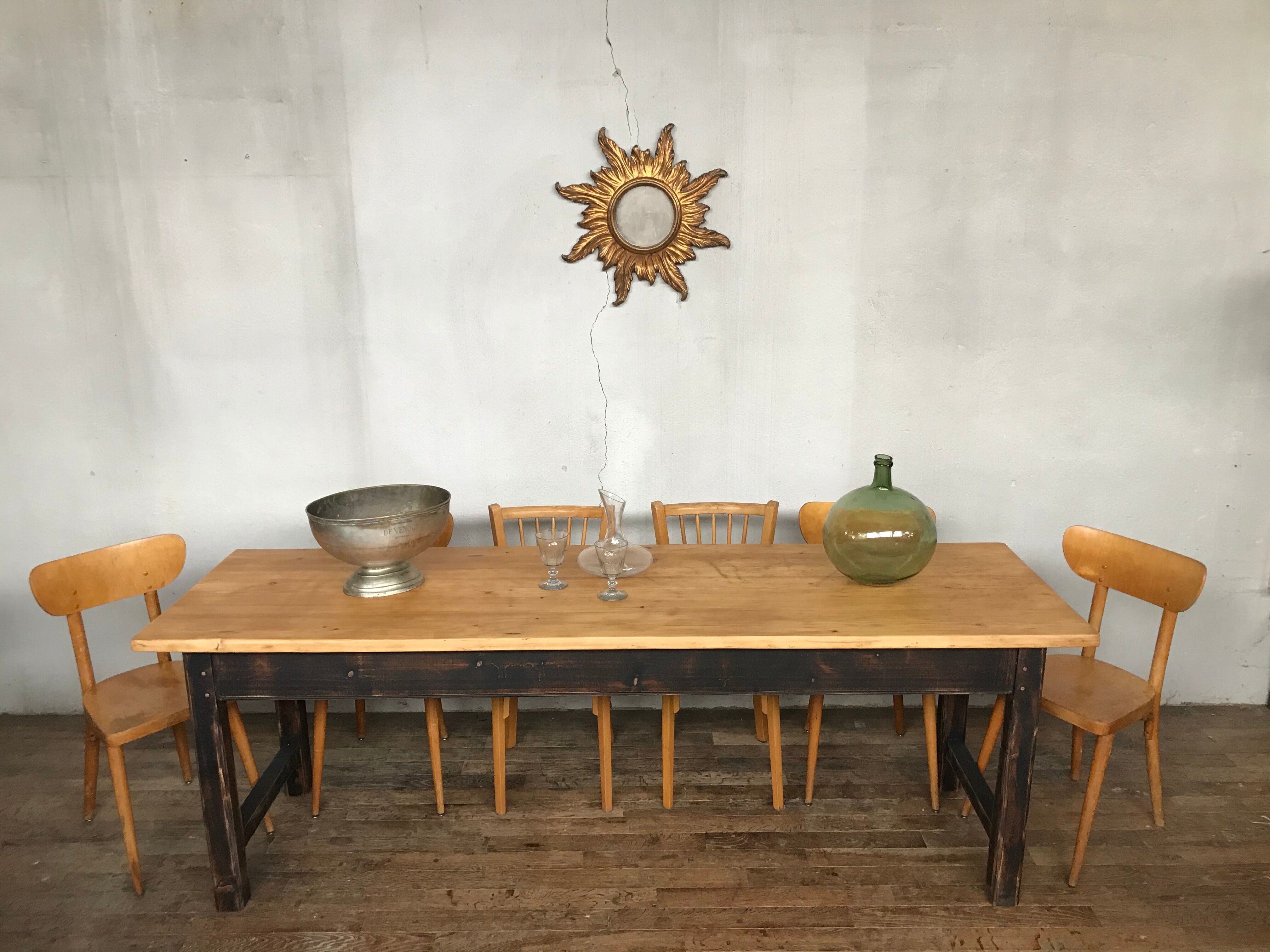 Ancienne table de ferme 2m23 , début 20ème sapin bistrot campagne